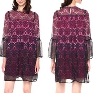 Nanette Lepore Womens Moody Romance Ombre Floral Sheer Bell Sleeve Dress Size 10